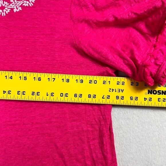 Chicos Tee Womens 3 US XL Pink Linen Knit Top Short Sleeve Pullover Embroidery - Picture 9 of 10